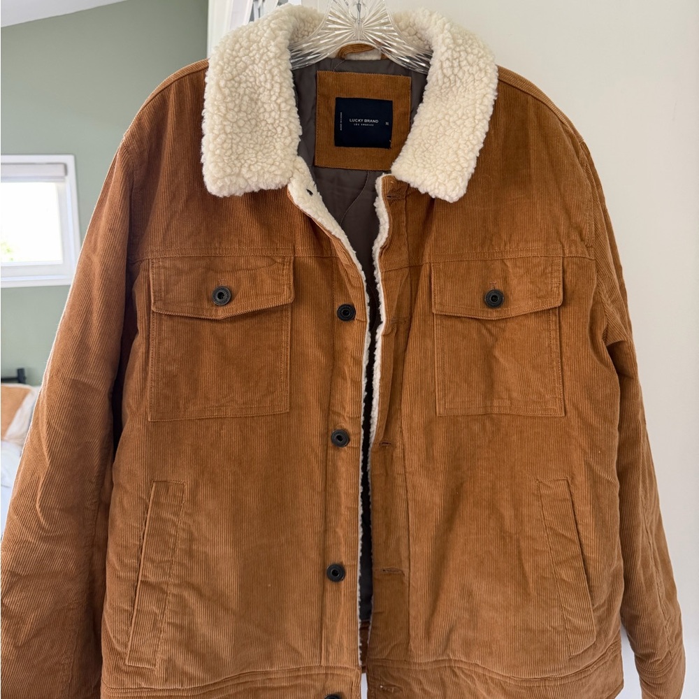Lucky Brand Tan Corduroy Jacket with White Sherpa Collar